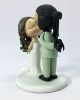 Picture of Man Bun Groom & Wavy Hair Bride Wedding Cake Topper, Kissing Bride & Groom Cake Topper, Sage Green Theme