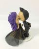 Picture of Dark & Dramatic Wedding Cake Topper, Bride and Groom with dogs, Purple Hair Bride, Goatee Groom Figurine