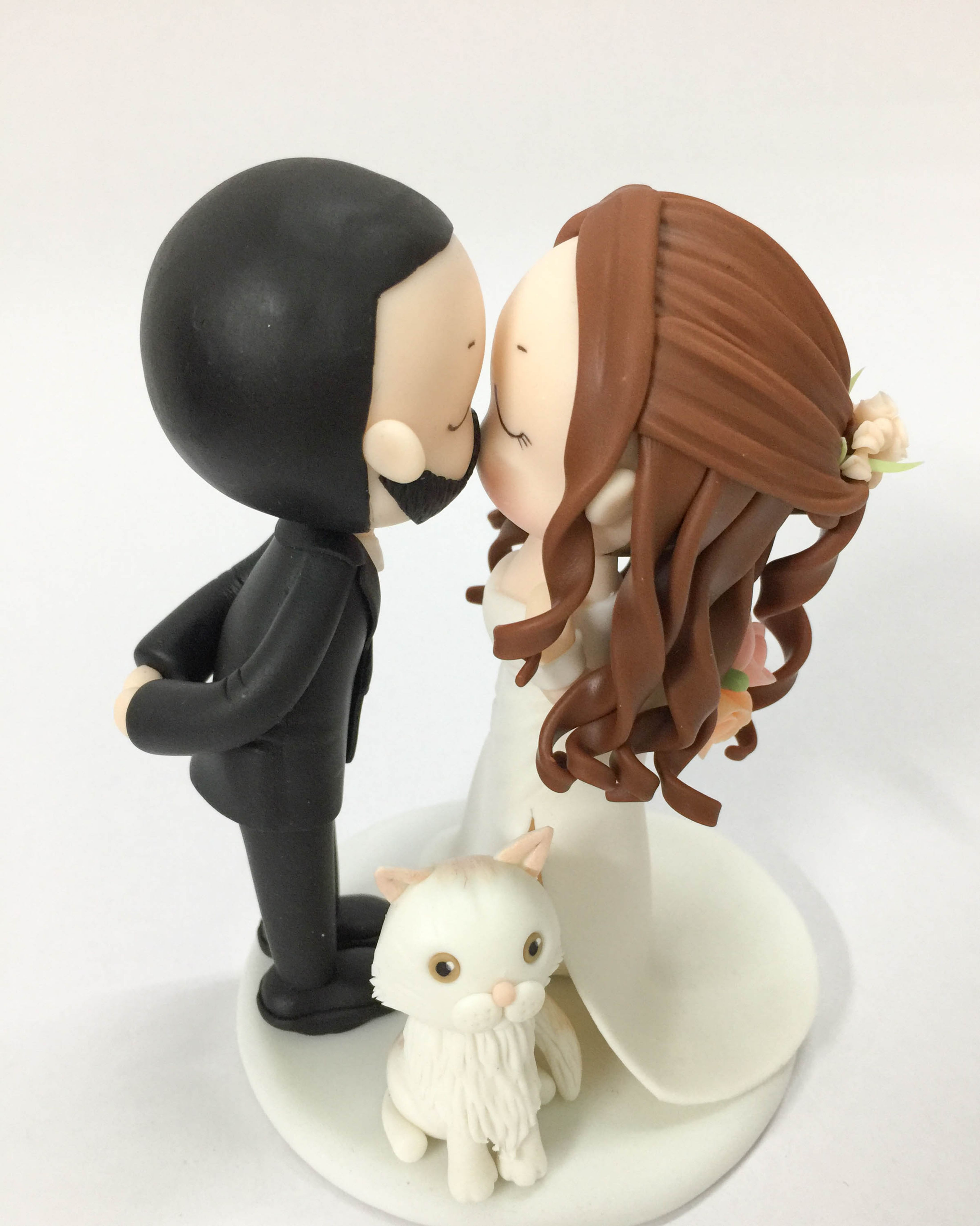 Picture of Wedding Cake Topper with Cat, Split Dress Bride & Buzzcut Groom Wedding Cake Topper