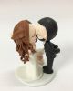 Picture of Wedding Cake Topper with Cat, Split Dress Bride & Buzzcut Groom Wedding Cake Topper