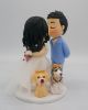 Picture of Mini Wedding Cake Topper with Dogs, Kissing Mr. & Mrs. Clay Figurine