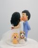 Picture of Mini Wedding Cake Topper with Dogs, Kissing Mr. & Mrs. Clay Figurine