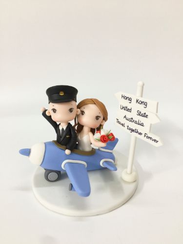 Picture of Pilot & Flight attendant wedding cake topper, Destination wedding, Airplane wedding, Travel Aviation wedding idea
