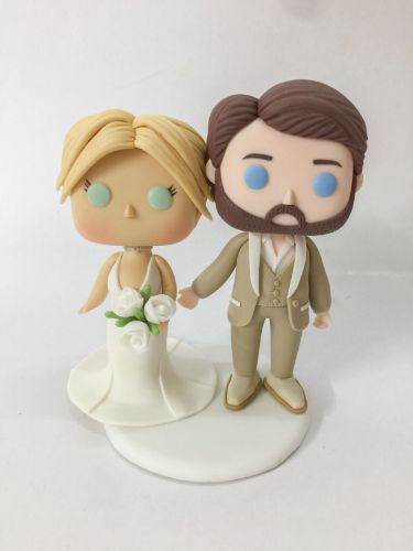 Picture of Funko Pop Bride & Groom Wedding Cake Topper, Blonde Bride & Bearded Groom Funko Pop Figures 