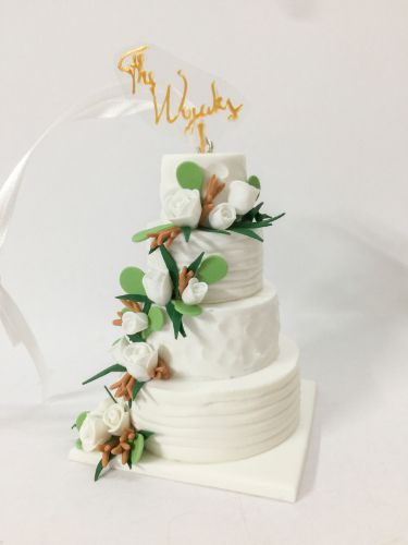 Picture of Custom Wedding Cake Ornament, First Year Married Anniversary Gift, 4 tiers cake with topper cake replica figurine