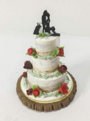 Picture of Nude Wedding Cake With Topper Replica Figurine, Woodland Wedding Cake Ornament, Clay Wedding Cake Replica, Anniversary Gift Idea