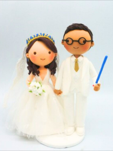 Picture of Princess and Star Wars Wedding Cake Topper, Movie Inspired Wedding Cake Topper