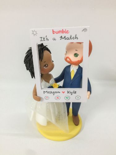 Picture of Bumble Wedding Cake Topper,  Interracial Wedding Couple, Dating App Wedding Cake Topper