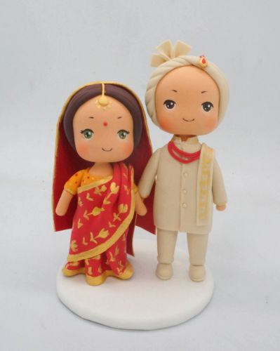 Picture of Indian Wedding Cake Topper, Chubby Bride & Groom wedding topper, Plus Size Wedding Couple