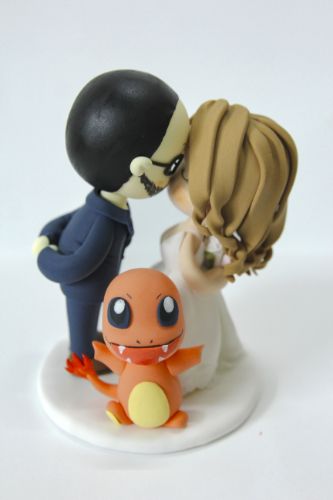 Picture of Kissing Glasses Groom &  Bride Wedding Cake Topper with Charmander Clay Figurine, Wedding Gifts for Pokemon Fans