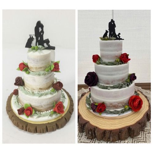 Picture of Custom Naked Wedding Cake With Topper Replica Figurine, Woodland Wedding Cake Ornament