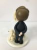 Picture of Kissing bride & Groom with a dog wedding cake topper, Dainty Crown & Sparkling Dress bride,  Side swept groom topper