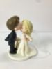 Picture of Kissing bride & Groom with a dog wedding cake topper, Dainty Crown & Sparkling Dress bride,  Side swept groom topper