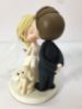 Picture of Kissing bride & Groom with a dog wedding cake topper, Dainty Crown & Sparkling Dress bride,  Side swept groom topper