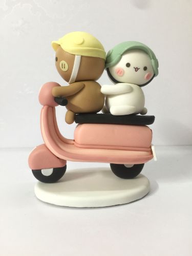 Picture of Bubu & Dudu on Vespa Wedding Cake Topper, Clay figurine from Sticker, Custom Commission Character