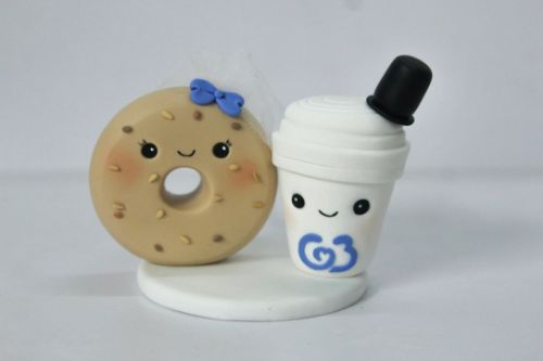 Picture of Coffee Meets Bagel Wedding Cake Topper, Online Dating to Wedding, Gifts for Long Distance Relationship, Purple theme