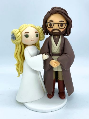 Picture of Jedi Groom & Princess Leia Bride Wedding Cake Topper from AI drawing style, Wedding Gifts for Star Wars Fans
