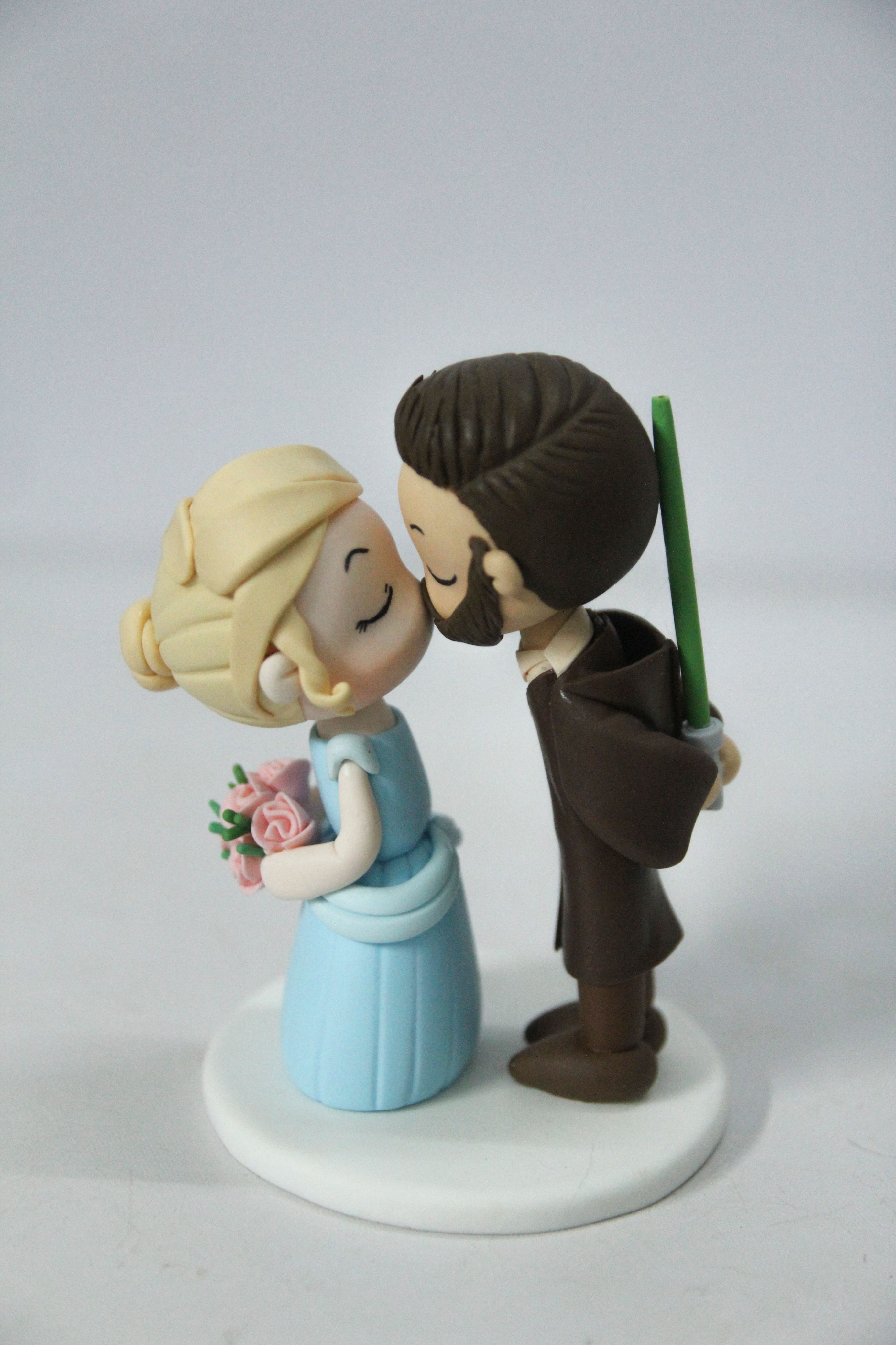 Picture of Star Wars & Cinderella Inspired Bride and Groom Wedding Cake Topper, Kissing bride groom topper